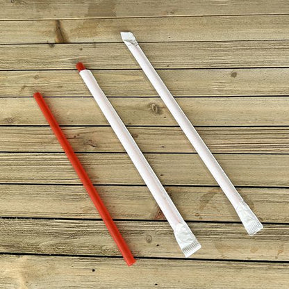 Wrapped Giant Straws, 7.75", Polypropylene, Red, 7,200/carton