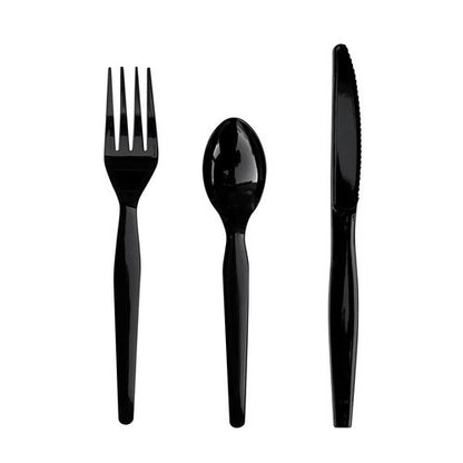 Three-piece Cutlery Kit, Fork/knife/teaspoon, Heavyweight, Black, 250/carton