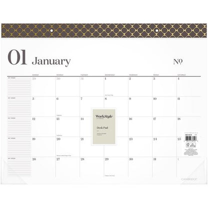 Workstyle Monthly Desk Pad Calendar, 21.75 X 17, White Sheets, Brown/gold Headband, Clear Corners, 12-month (jan-dec): 2025