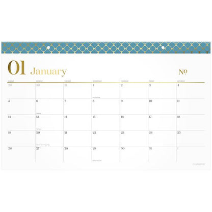 Workstyle Compact Monthly Desk Pad Calendar, 17.75 X 11, White Sheets, Blue/gold Headband, 12-month (jan To Dec): 2025