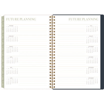 Leah Bisch Weekly/monthly Floral Planner, Floral Artwork, 8.5" X 6.38", Blue/white/gold Cover, 12-month (jan To Dec): 2025