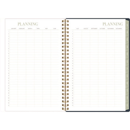 Leah Bisch Weekly/monthly Floral Planner, Floral Artwork, 8.5" X 6.38", Blue/white/gold Cover, 12-month (jan To Dec): 2025