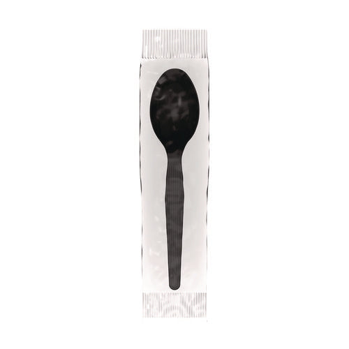 Mediumweight Polystyrene Wrapped Cutlery, Teaspoon, Black, 1,000/carton