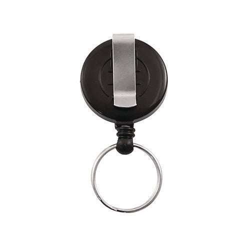 Badge Reel With Split Key Ring, Extends 30", Black, 12/box