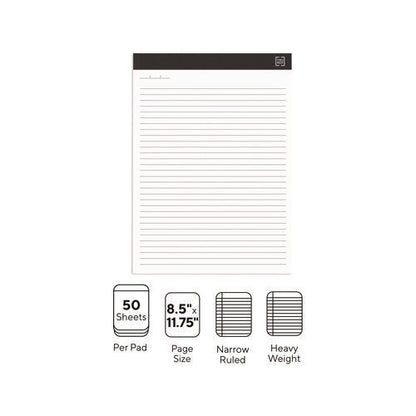 Notepads, Narrow Rule, 50 White 8.5 X 11.75 Sheets, 6/pack