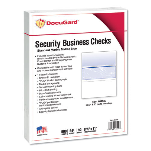 Standard Security Check, 11 Features, 8.5 X 11, Blue Marble Middle, 500/ream