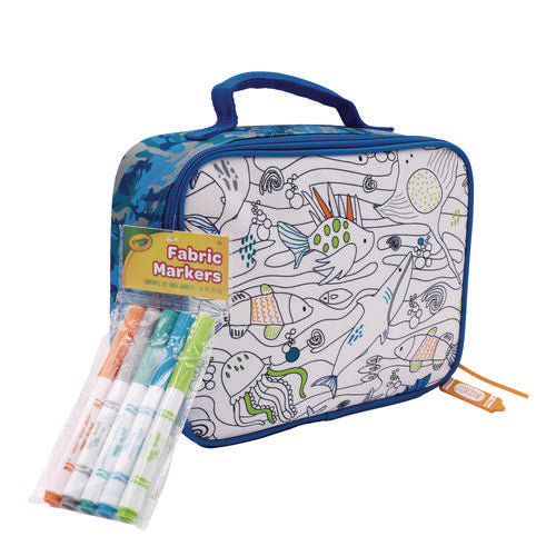 Color-your-own Lunch Bag With Marker Set, Oceanfront, 9.5 X 3.5 X 7.5, Blue Camo