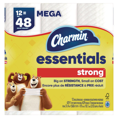 Essentials Strong Bathroom Tissue, Septic Safe, 1-ply, White, 429/roll, 12 Rolls/pack