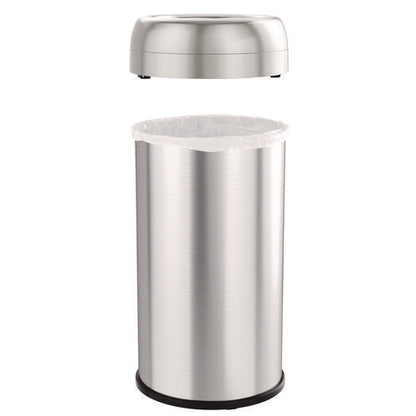 Open Top Trash Can, Round, 16 Gal, Plastic/stainless Steel, Silver