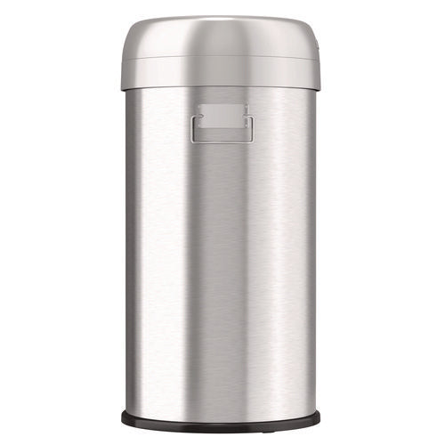 Open Top Trash Can, Round, 16 Gal, Plastic/stainless Steel, Silver