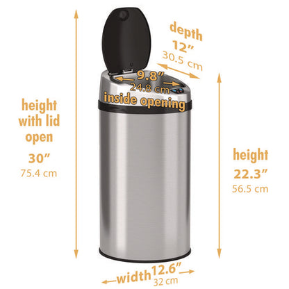 Sensor Trash Can, 8 Gal, Plastic/stainless Steel, Silver