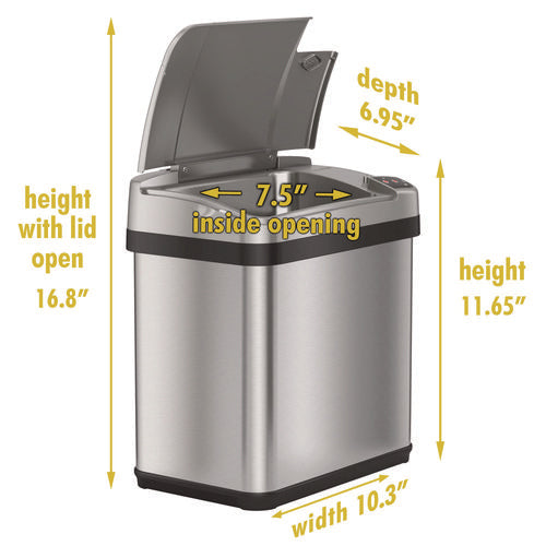 Rectangular Sensor Trash Can, 2.5 Gal, Plastic, Silver