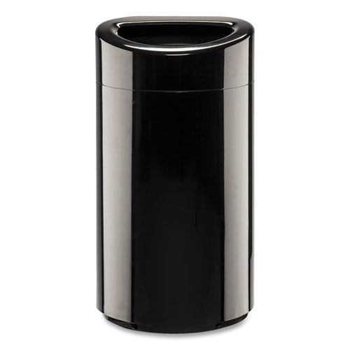 Open Top Oval Waste Receptacle, 14 Gal, Steel, Black