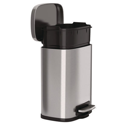 Fire-resistant Step Pedal Trash Can, 1.3 Gal, Plastic/stainless Steel, Silver