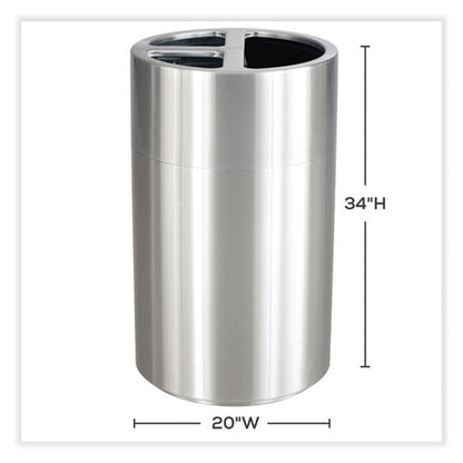 Triple Recycling Receptacle, 40 Gal, Steel, Brushed Aluminum