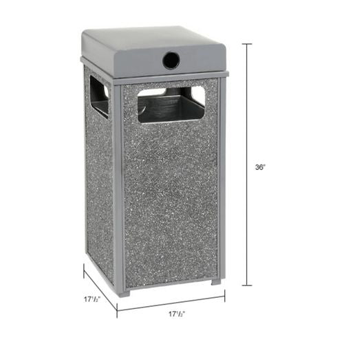 Stone Panel All Weather Trash Receptacle Urn, 24 Gal, Steel, Gray