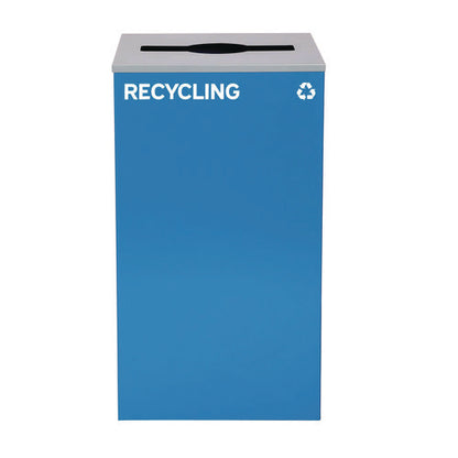 29 Gallon Trash/recycling Cans, Steel, Blue Recycling Can And Green Recycling Can W/mixed Lids, Black Trash Can W/square Lid