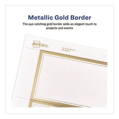 Business Cards With Metallic Gold Borders, Inkjet/laser, 2 X 3.5, White, 100 Cards, 10 Cards/sheet, 10 Sheets/pack