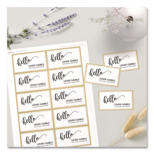 Business Cards With Metallic Gold Borders, Inkjet/laser, 2 X 3.5, White, 100 Cards, 10 Cards/sheet, 10 Sheets/pack