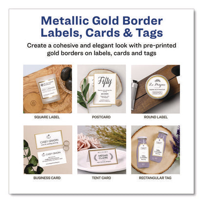 Matte White Metallic Gold Border Tent Cards, 3.5 X 2, 4 Cards/sheet, 20 Sheets/pack