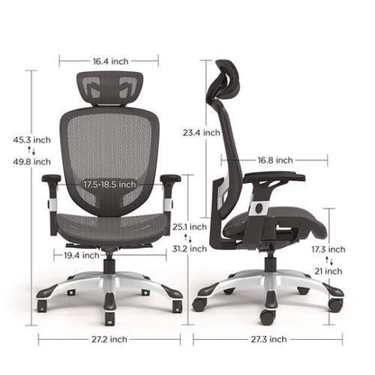 Minerva Ergonomic Mesh Swivel Task Chair, Supports Up To 275 Lb, 17.24 To 20.98 Seat Height, Black Seat/back, Black Base