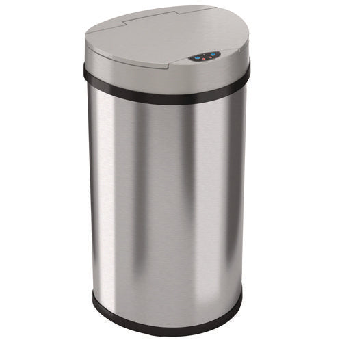 Sensor Trash Can, Half-round Cylinder, 13 Gal, Plastic/stainless Steel, Silver