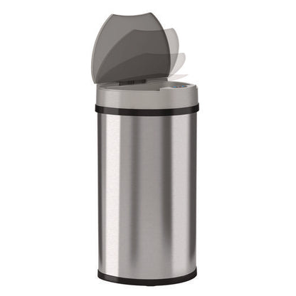 Sensor Trash Can, Half-round Cylinder, 13 Gal, Plastic/stainless Steel, Silver