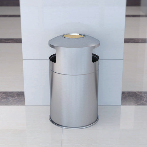 Extra-large Dual Side-entry Trash Can, Indoor, 50 Gal, Stainless Steel, Silver